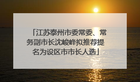 江苏泰州市委常委、常务副市长沈峻峰拟推荐提名为设区市市长人选
